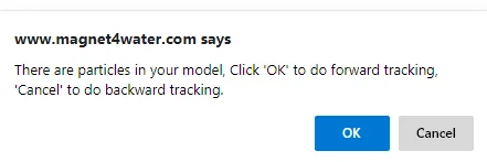 Prompt regarding whether to perform forward or backward particle tracking. For wellhead protection area delineation, we should use backward tracking (click Cancel).