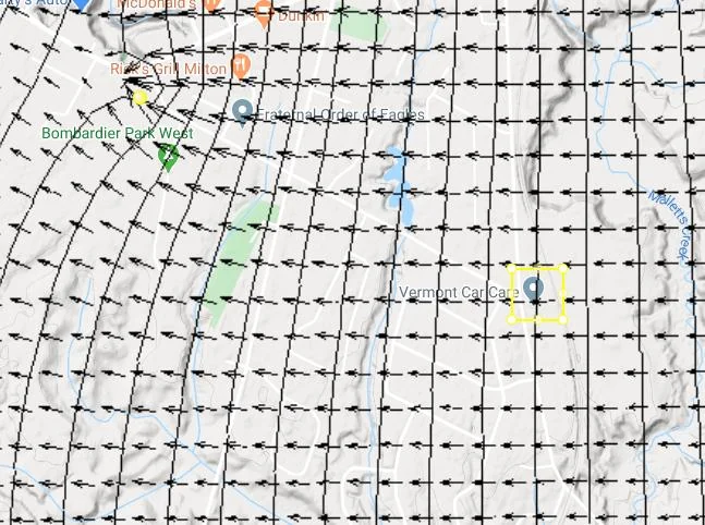 A rectangular particle zone placed at the location of a hypothetical contamination source for forward particle tracking analysis, showing the source footprint on the model domain