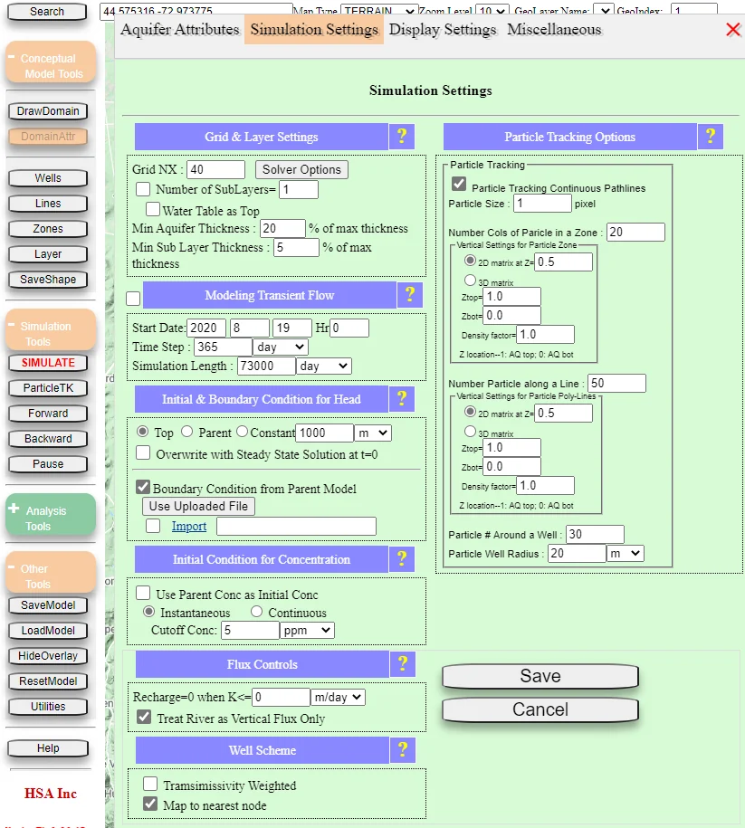 The Simulation Settings dialog with the Boundary Condition from Parent Model option checked