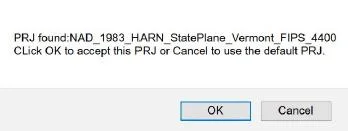 Prompt indicating the suggested projection for the model, with OK to accept the suggestion or a second option to manually specify
