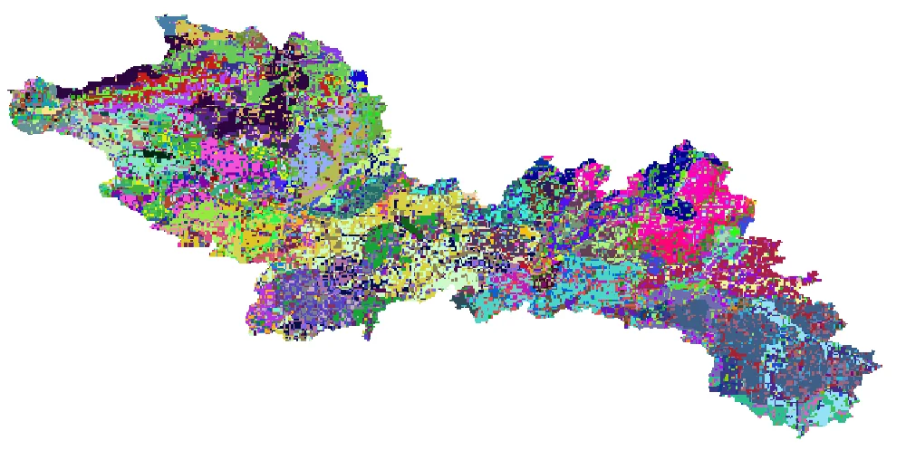 Hydrologic Response Units (HRUs) map — unique combinations of land use, soil, slope