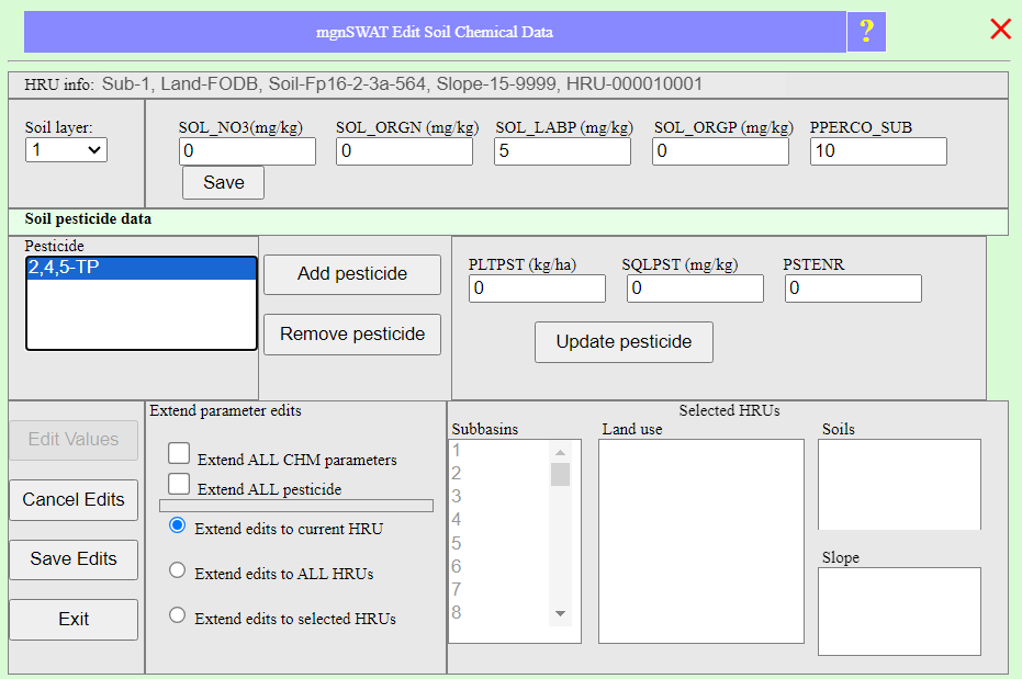 Edit chemical soil data Edit chemical soil data