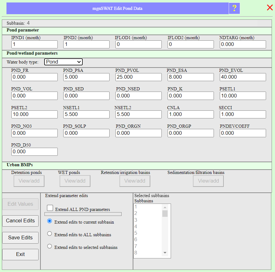 Edit pond data Edit pond data